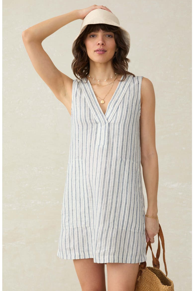 Azure Variegated Stripe Sleeveless Linen Minidress, Alternate, color, OCEANSIDE STRIPE