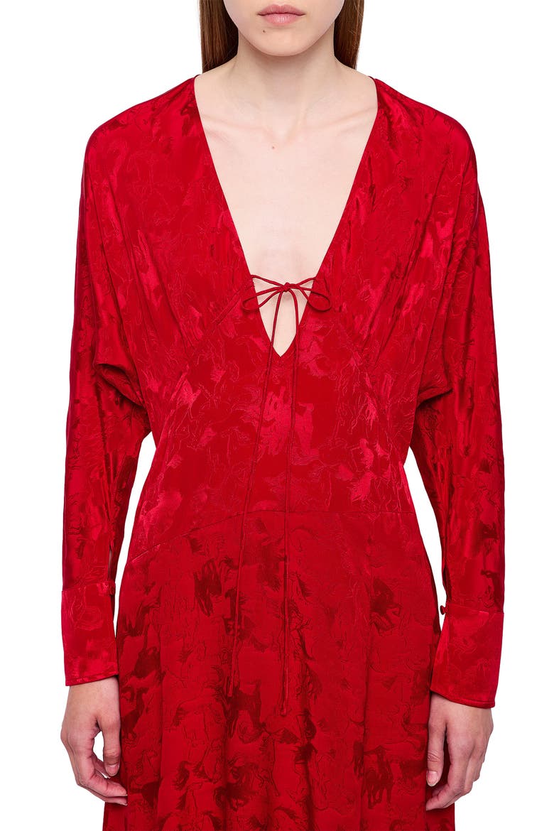 Rouna Horse Pattern Jacquard Long Sleeve Silk Dress, Alternate, color, LOVE