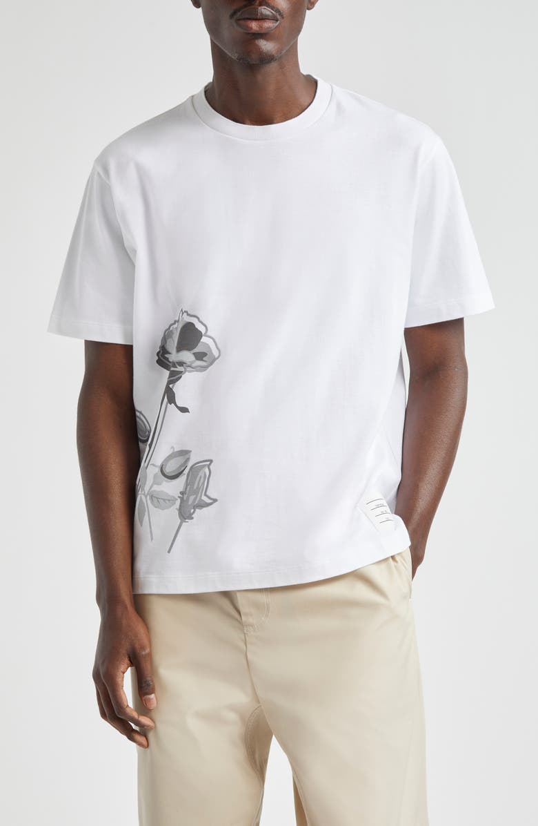 Thom Browne Rose Cotton Graphic T-Shirt, Main, color,