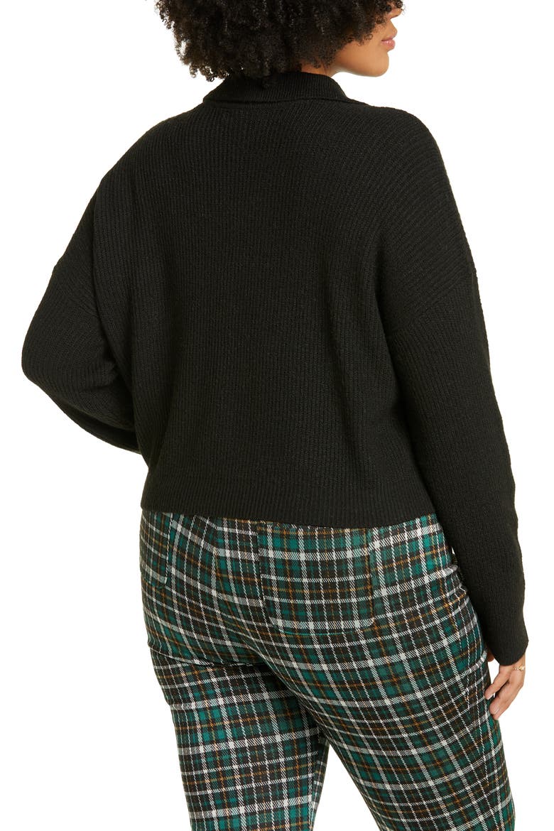 Rib Long Sleeve Polo Sweater, Alternate, color, BLACK