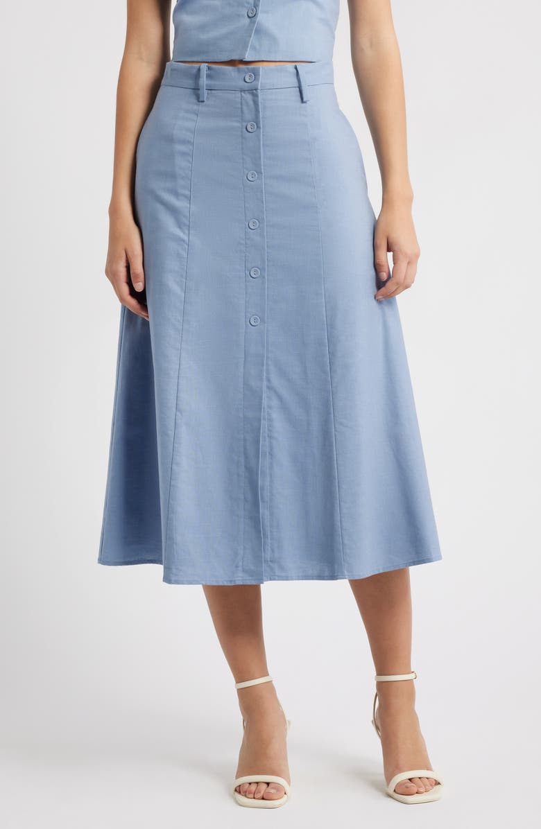 WAYF Cynthia Button-Through Midi Skirt, Main, color, Chambray Blue