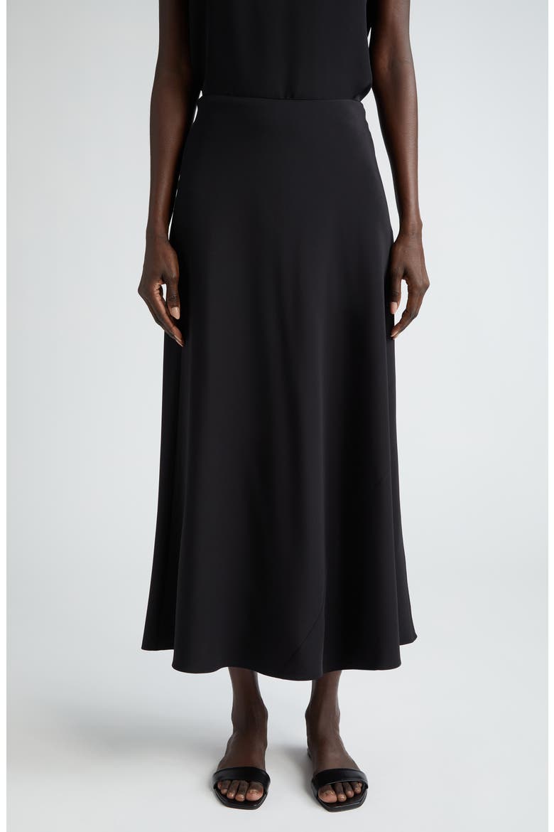 Bias Cut Silk Stretch Crêpe de Chine Skirt, Main, color, BLACK