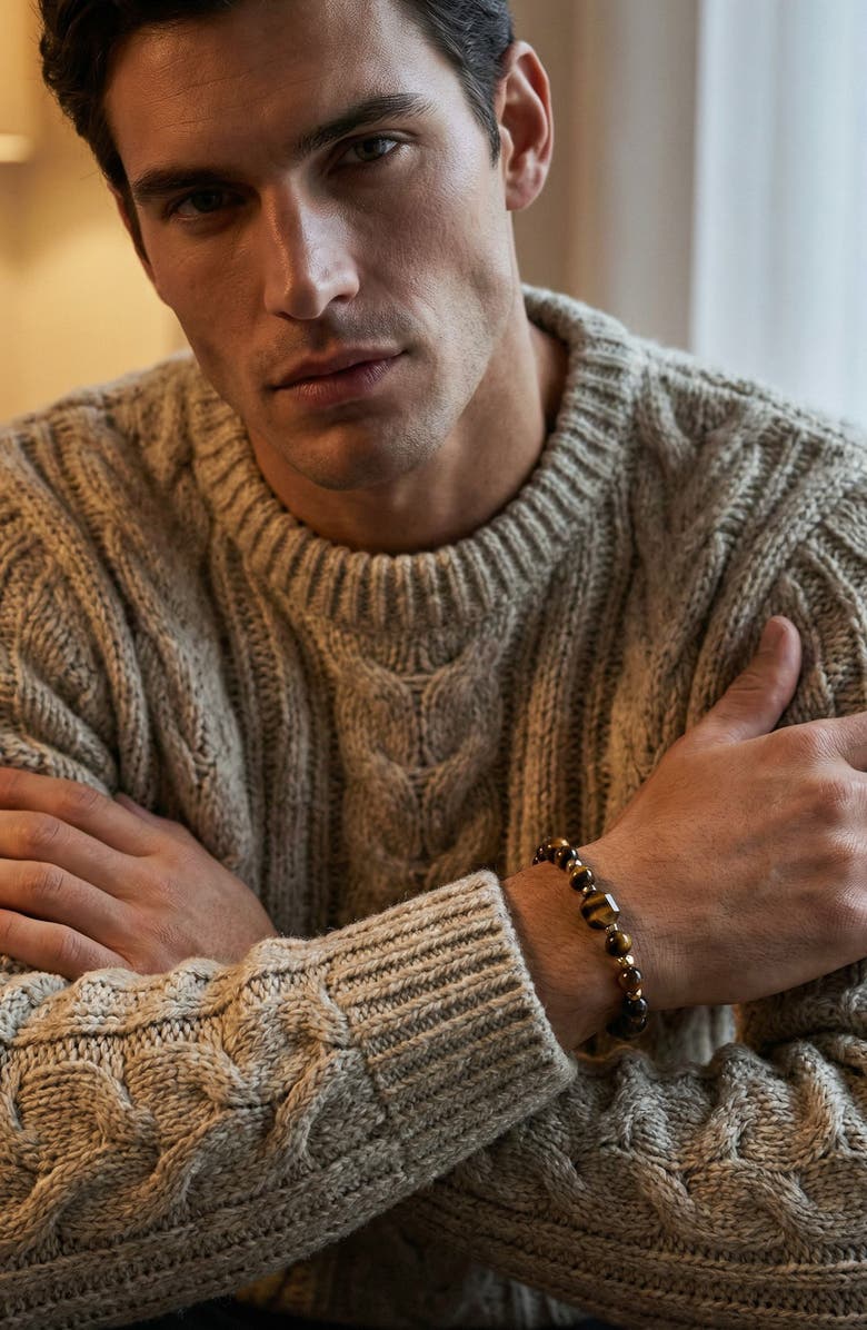 EYE CANDY LOS ANGELES Men's Finn Tiger's Eye Beaded Bracelet, Alternate, color,