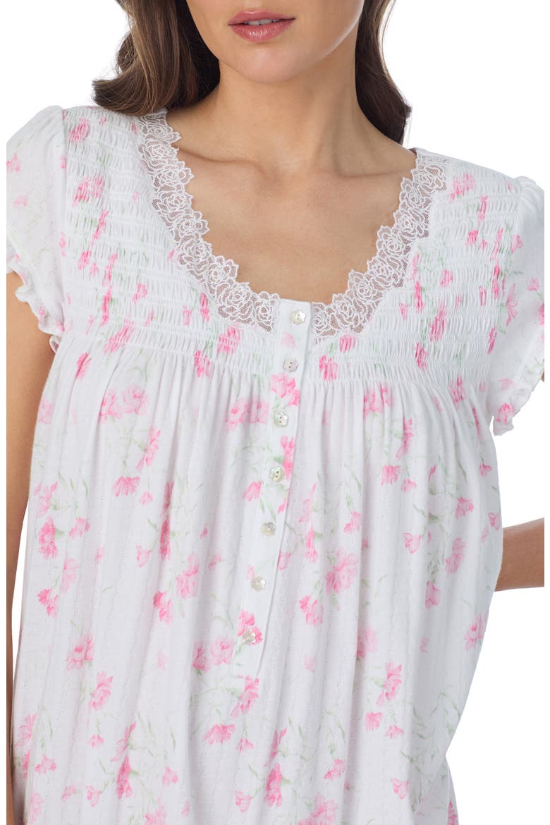Floral Print Cap Sleeve Cotton Waltz Nightgown, Alternate, color, WHITE/ PINK