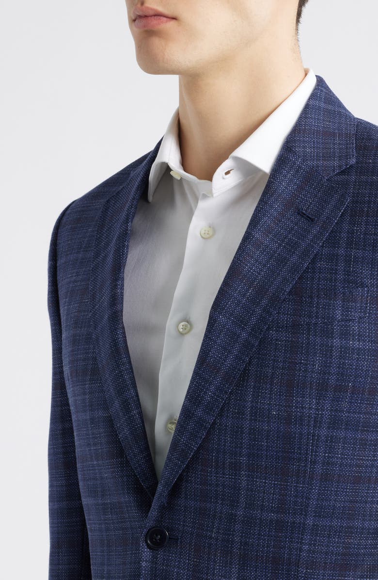 Emporio Armani Navy Plaid Wool & Silk Blend Sport Coat, Alternate, color, Navy