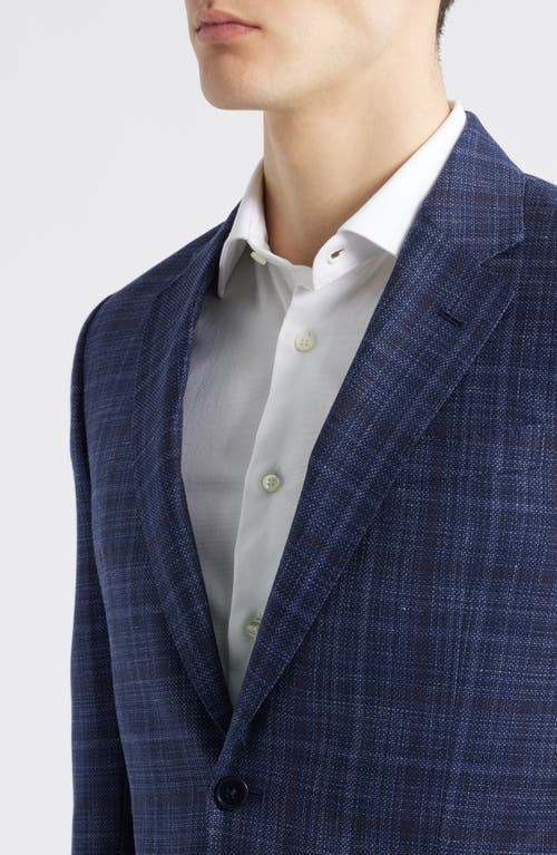 Emporio Armani Navy Plaid Wool & Silk Blend Sport Coat In Blue