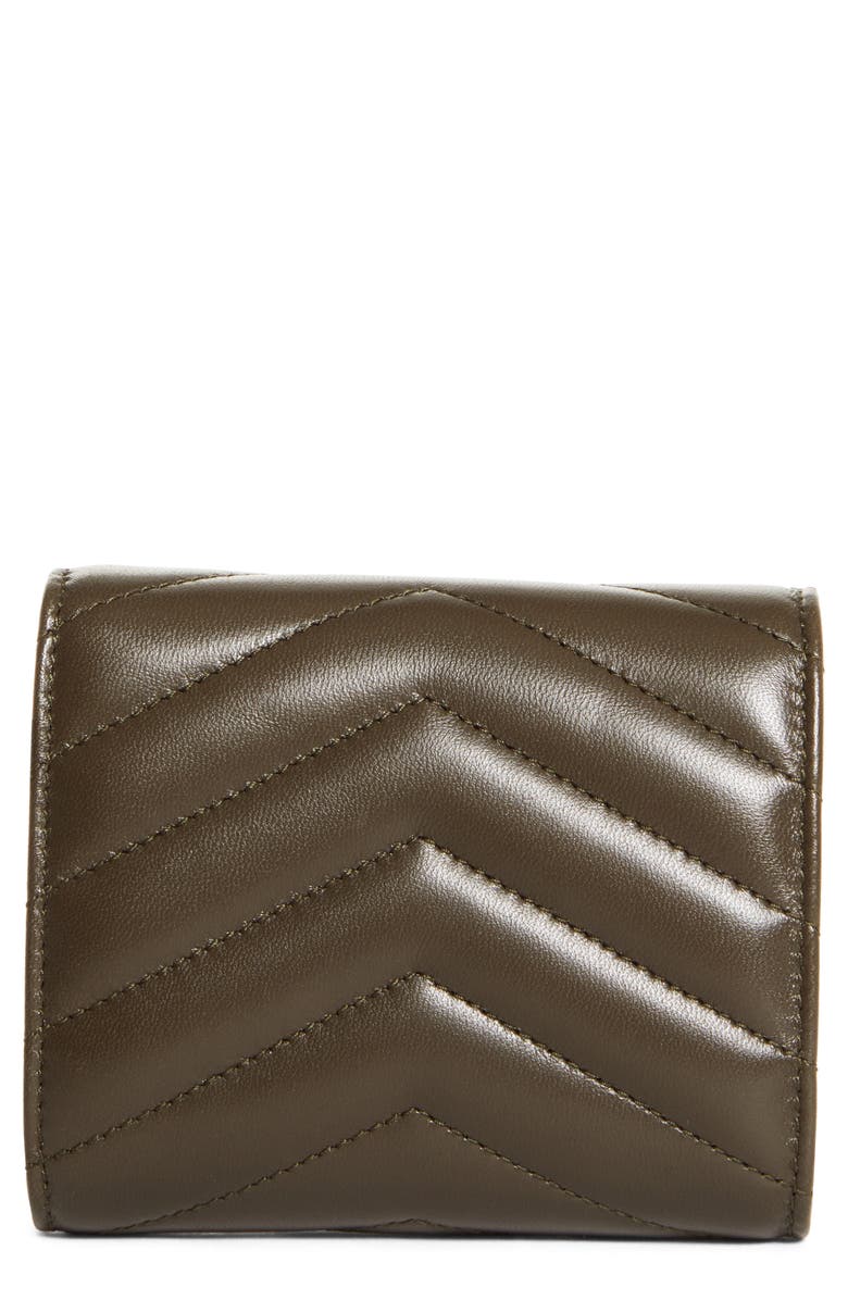 Saint Laurent Monogram Matelassé Leather Trifold Wallet, Alternate, color, Light Musk