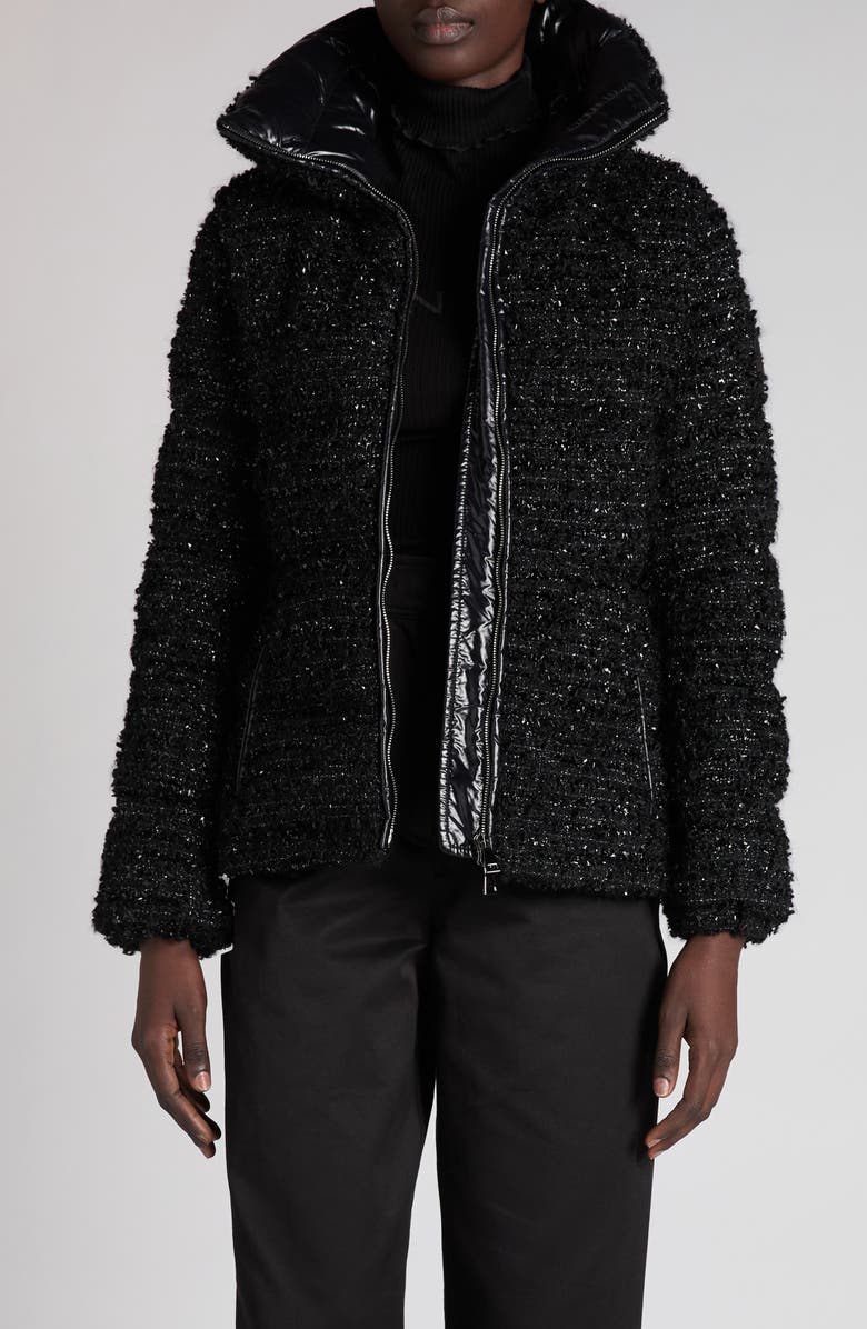 Moncler Urbel Metallic Tweed Down Jacket, Main, color, Black