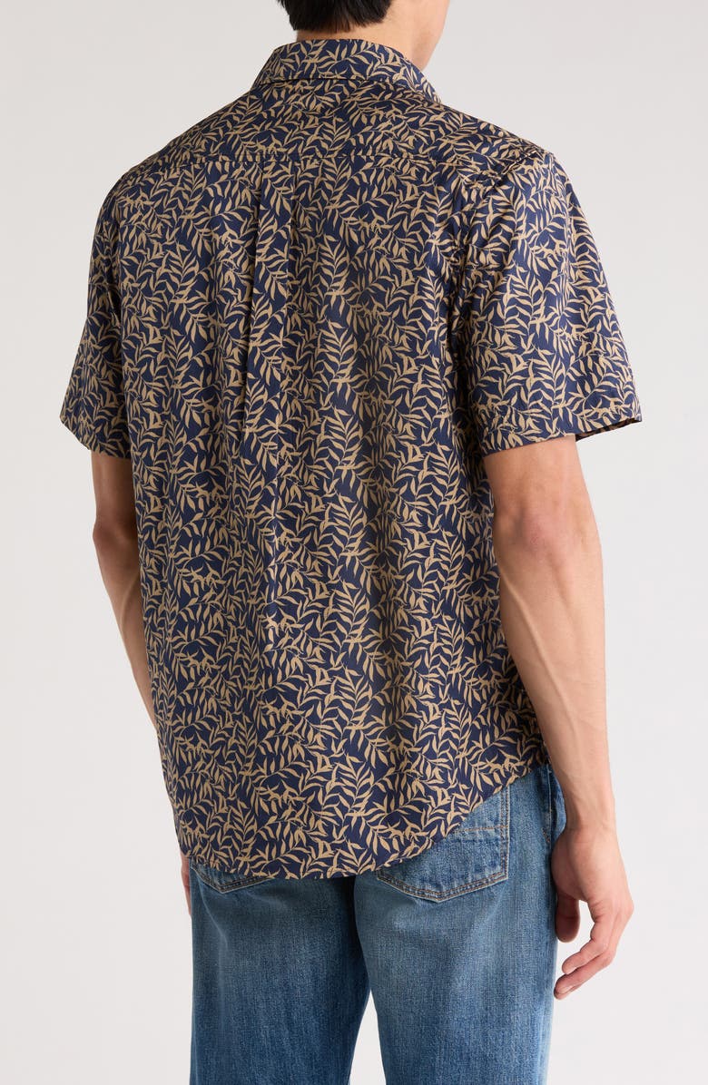NORDSTROM RACK Short Sleeve Cotton Poplin Button-Up Shirt, Alternate, color, Navy Blazer Trailing Vines