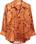 L'AGENCE Dani Playing Card Print Silk Button-Up Shirt