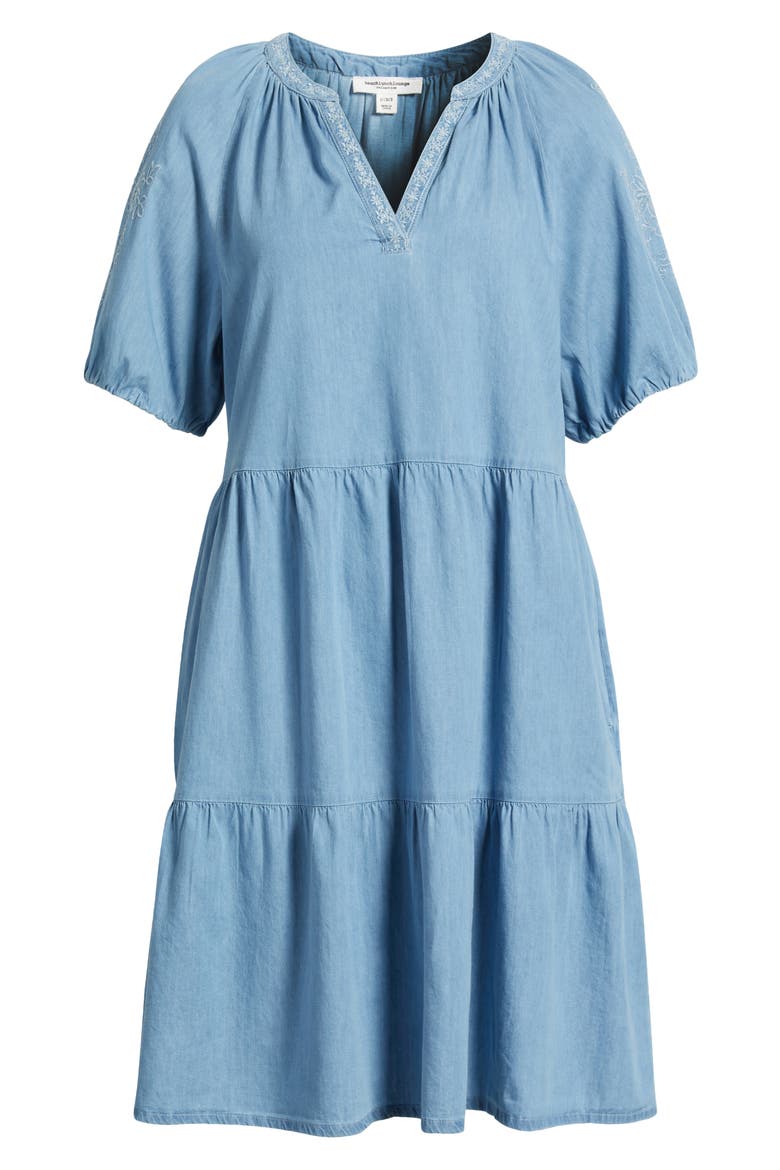 Ayla Embroidered Tiered Dress, Alternate, color, MEDIUM WASH