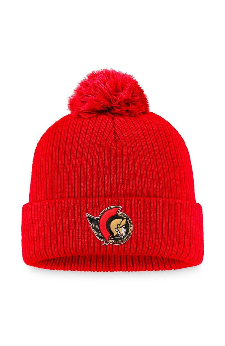 FANATICS Men's Fanatics Branded Red Ottawa Senators Core Primary Logo Cuffed Knit Hat with Pom, Main, color, Red