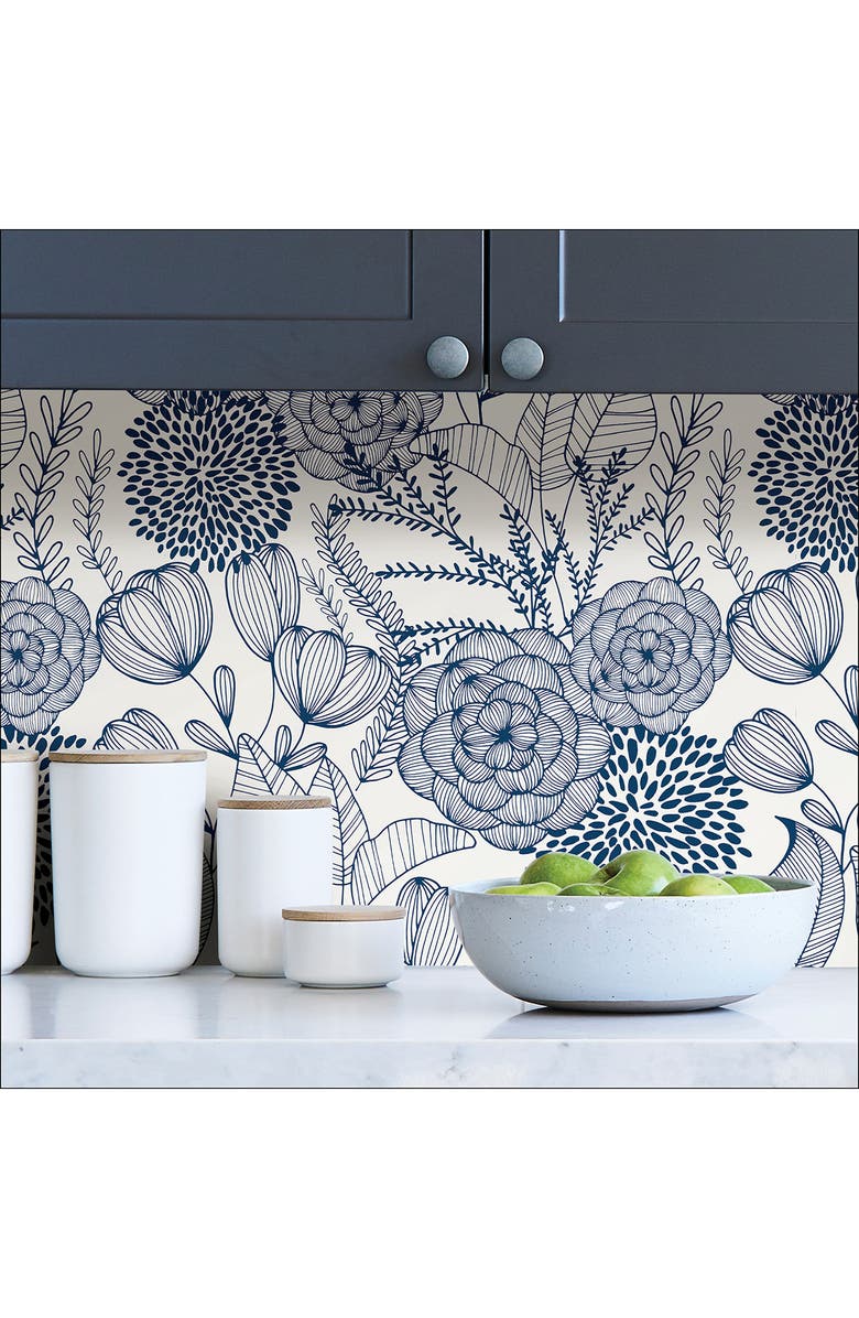 Wallpops Navy Secret Garden Peel & Stick Wallpaper, Alternate, color, Blue