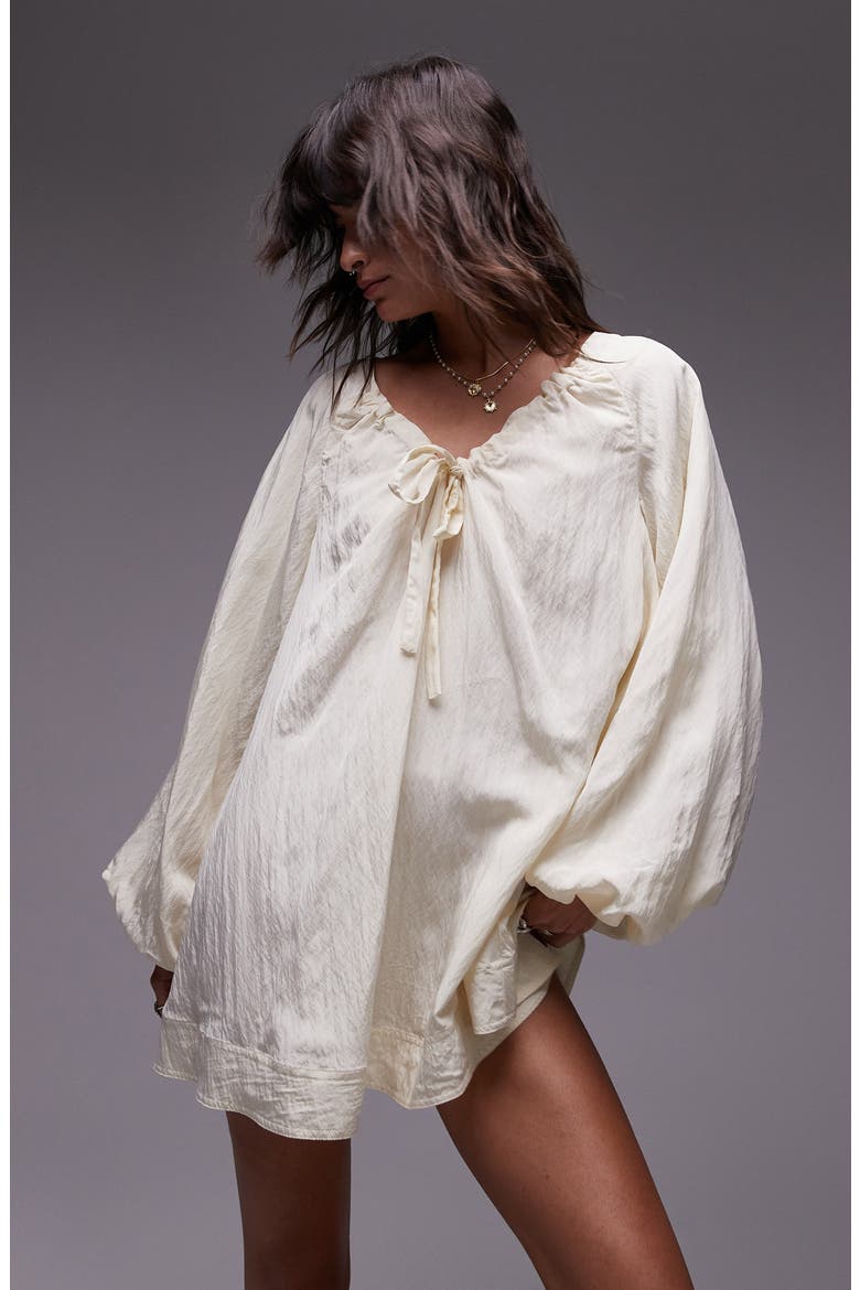 Tech Long Sleeve Trapeze Minidress, Alternate, color, IVORY
