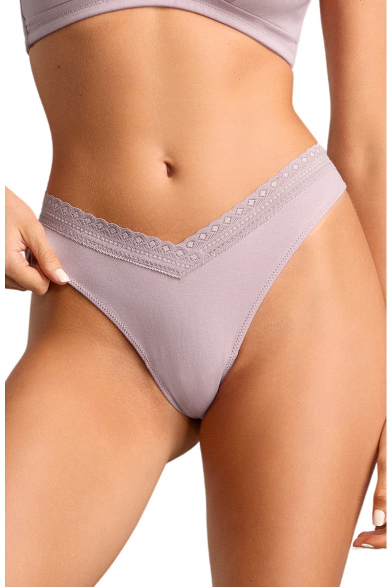 Organic Cotton Lace Thong, Main, color, Dusty Lavender