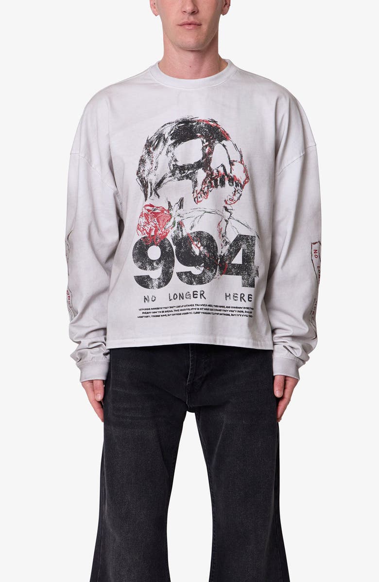 mnml No Longer Here Oversize Long Sleeve Cotton Graphic T-Shirt, Main, color, White