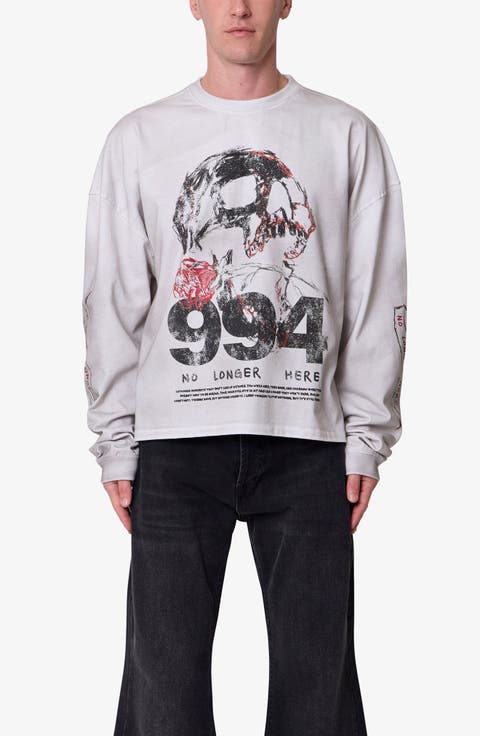 No Longer Here Oversize Long Sleeve Cotton Graphic T-Shirt