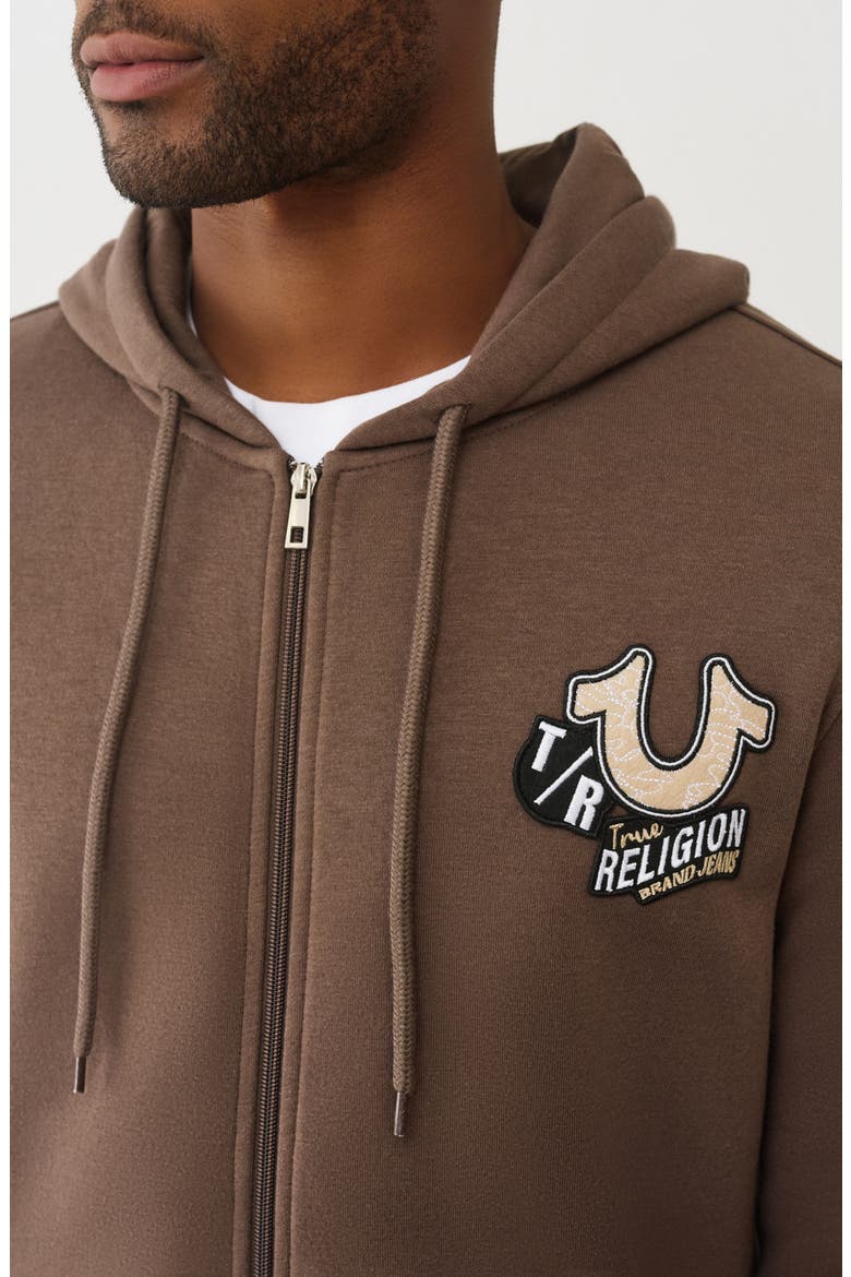 Embroidered Patch Zip Hoodie, Alternate, color, MAJOR BROWN