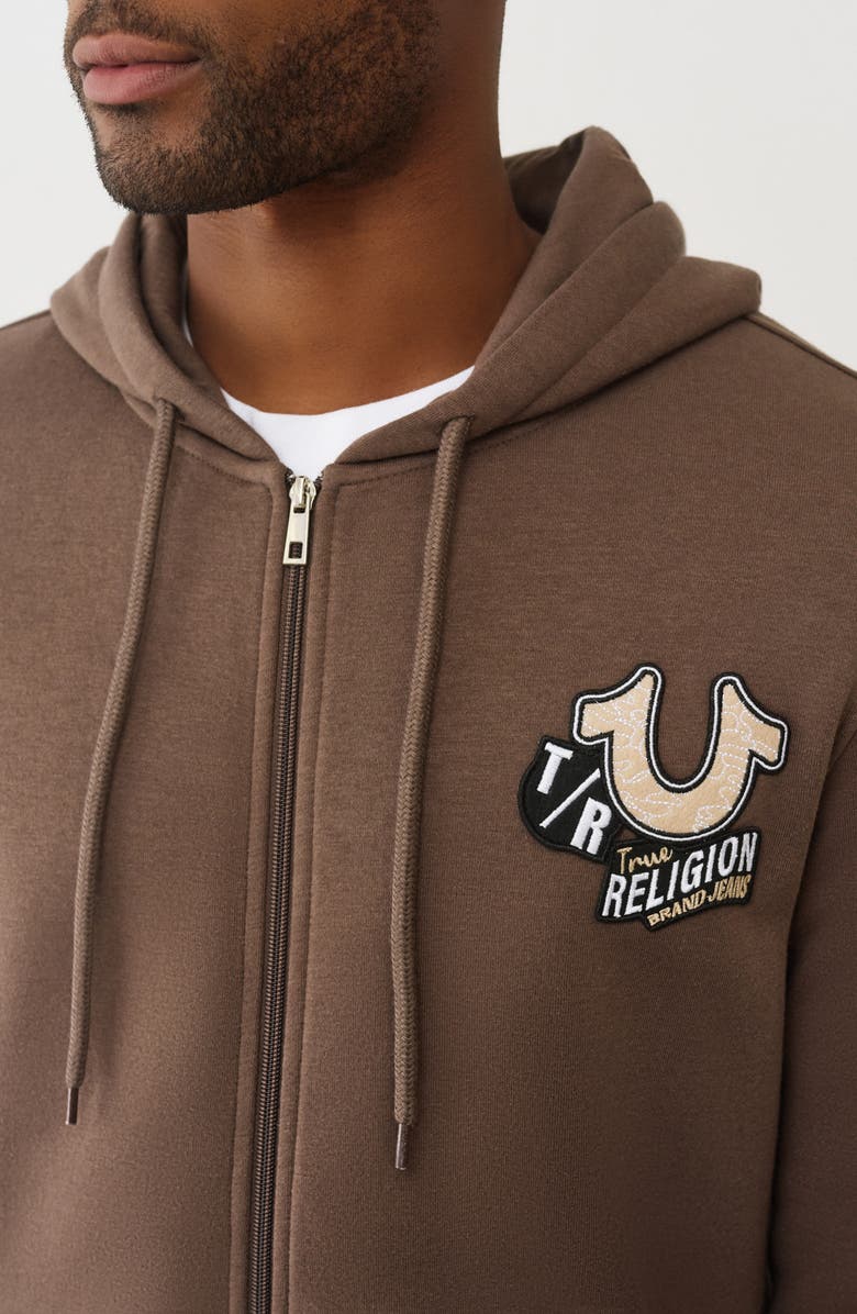 True Religion Embroidered Patch Zip Hoodie, Alternate, color, Major Brown