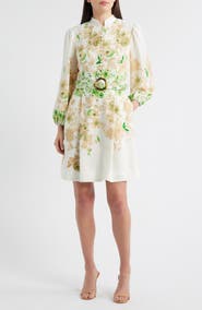 Tahari ASL Border Print Belted Long Sleeve Dress