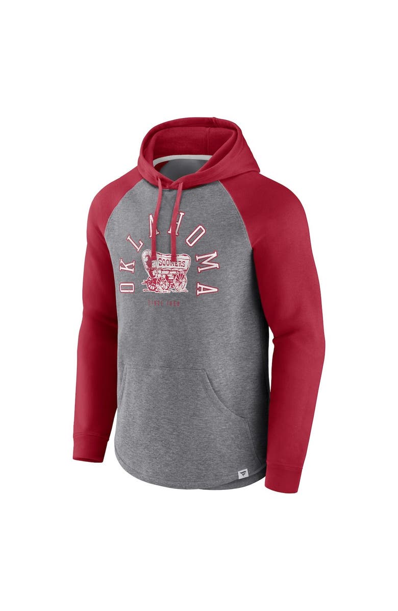 FANATICS Men's Fanatics Branded Crimson/Heather Gray Oklahoma Sooners Wrap Up Raglan Pullover Hoodie, Alternate, color, Crimson