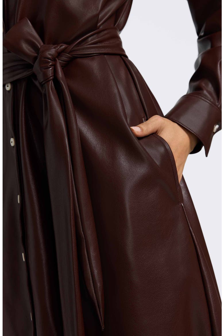 Rocca Long Sleeve Faux Leather Shirtdress, Alternate, color, CHICORY COFFEE
