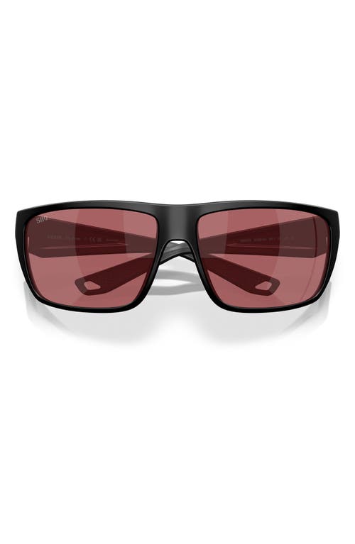 Costa Del Mar 64mm Polarized Rectangular Sunglasses In Matte Black/rose