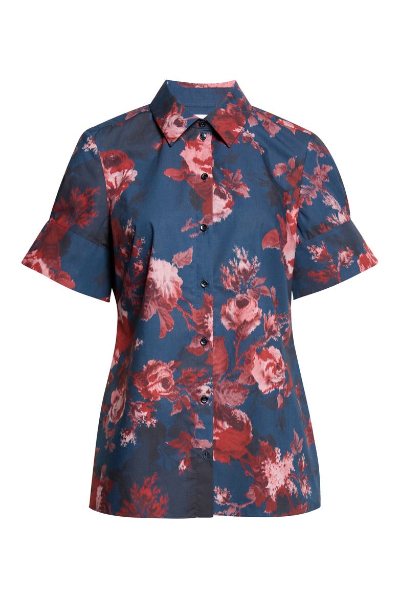 Floral Organic Cotton Poplin Shirt, Alternate, color, MARGOT ROSE NAVY