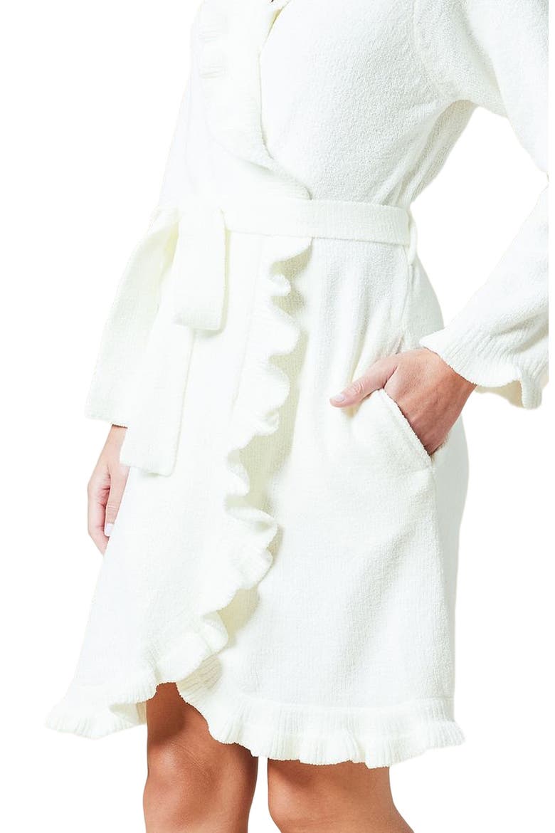 Knee-Length Ruffle Chenille Robe, Alternate, color, Cloud