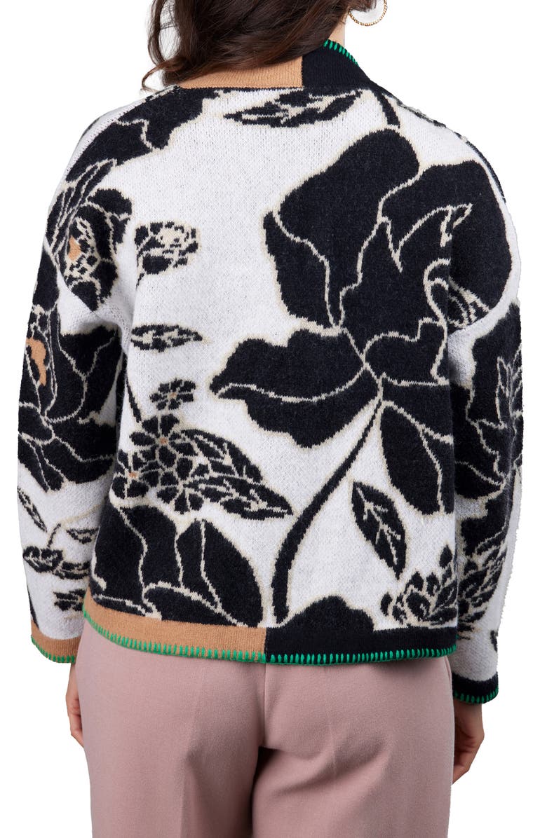 SAACHI Floral Crop Cardigan, Alternate, color, Black