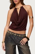 EDIKTED Mileva Cuff Hardware Cowl Neck Halter Top