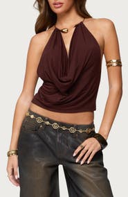 EDIKTED Mileva Cuff Hardware Cowl Neck Halter Top