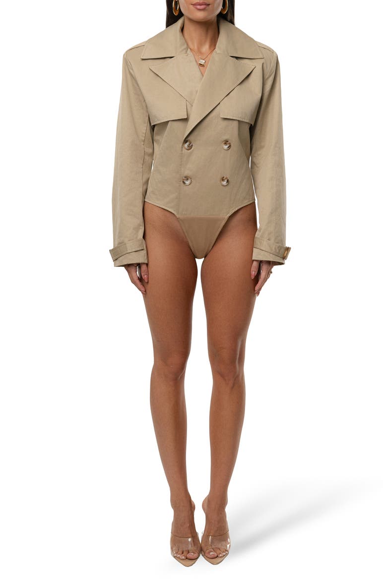 Horizons Double Breasted Trench Bodysuit, Main, color, BEIGE