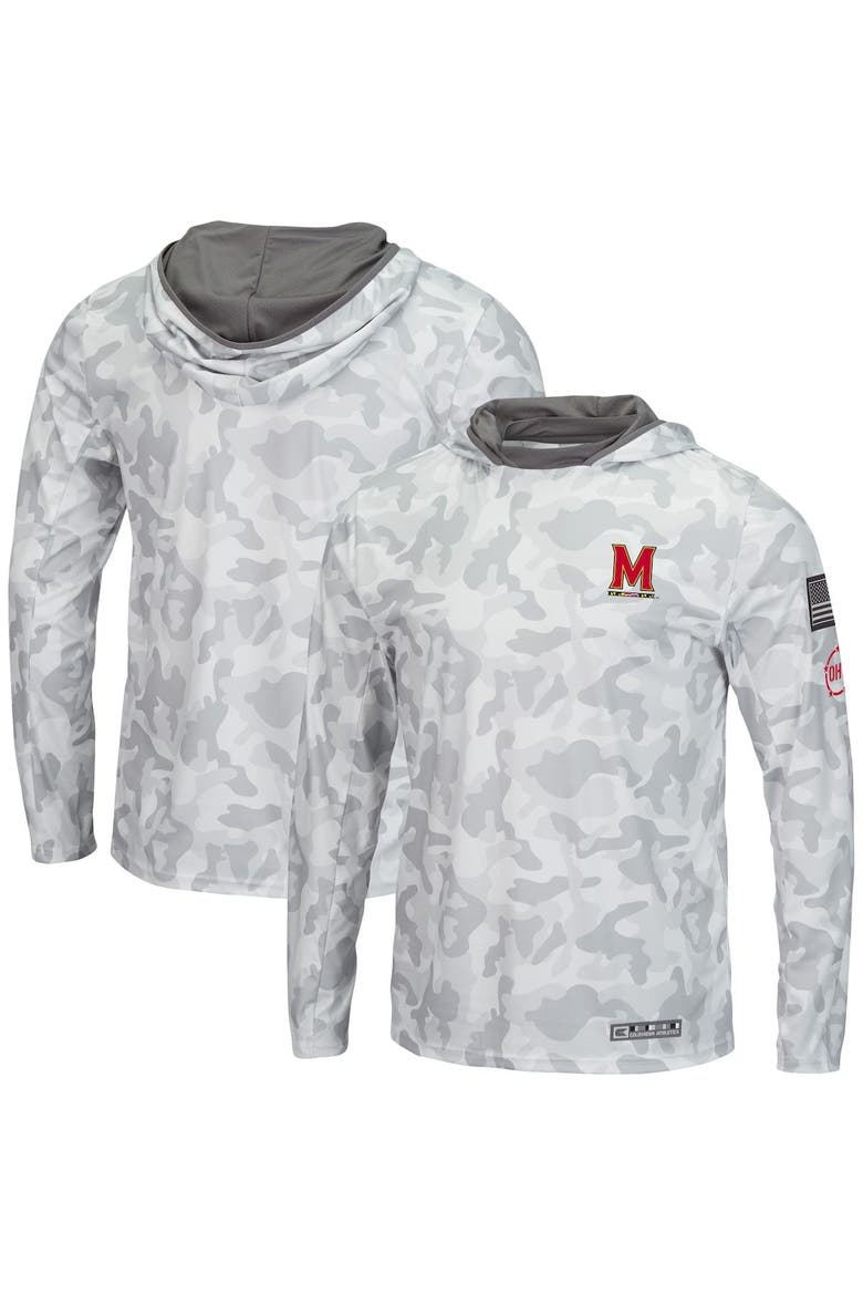 Men's Colosseum Arctic Camo Maryland Terrapins OHT Military Appreciation Long Sleeve Hoodie Top, Main, color, Arctic Camo
