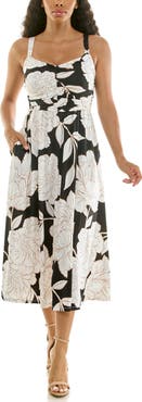 Nina Leonard Floral Shirred Bodice Midi Dress