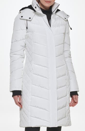 Kenneth Cole New York Heavyweight Fleece Lined Hood Quilted Puffer Jacket In White