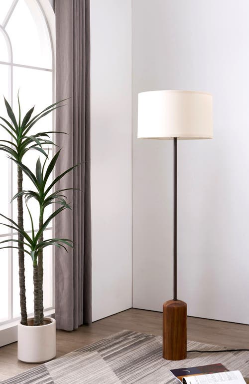 Brightech Oren 60" Modern Led Floor Lamp With Stable Wood Base In Brown