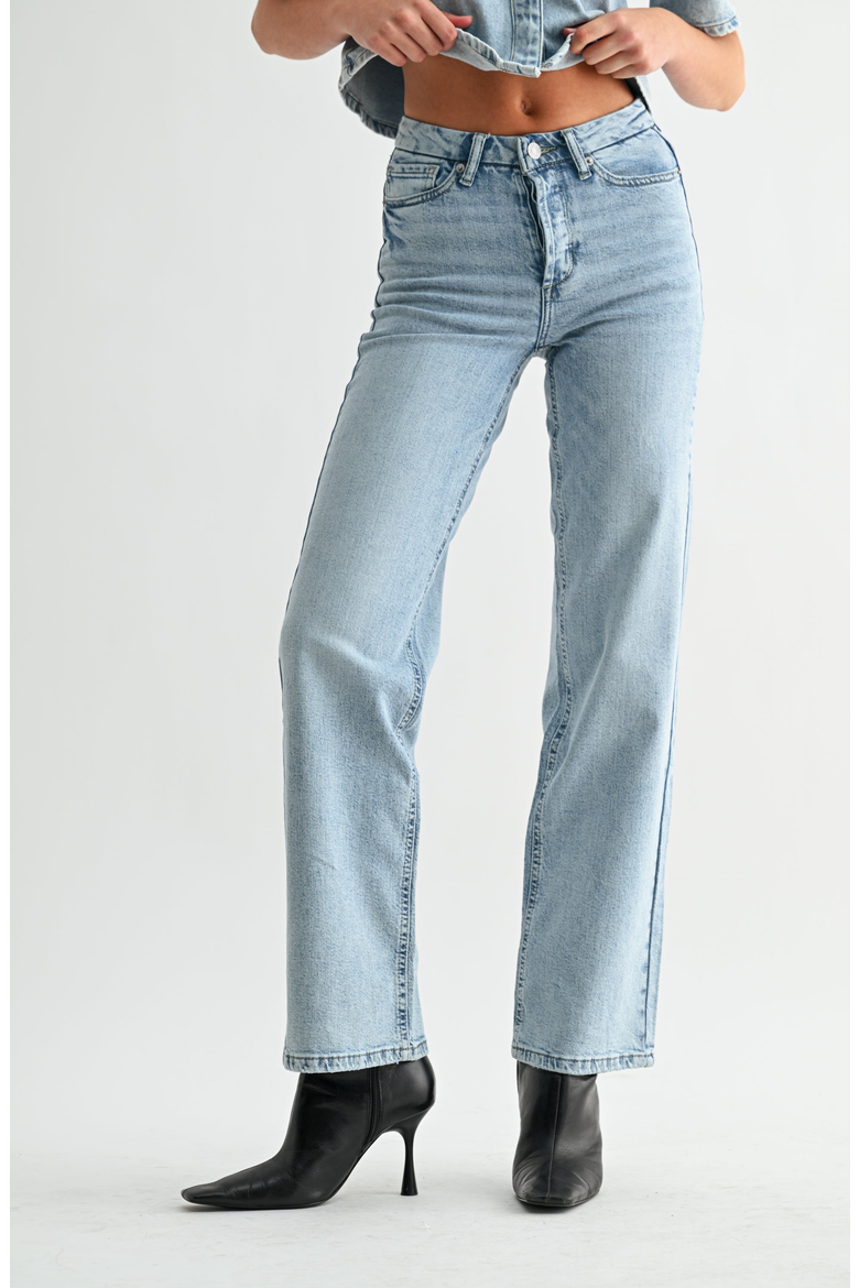 High Rise Hidden Waistband Straight Leg Jeans, Main, color, Light Blue