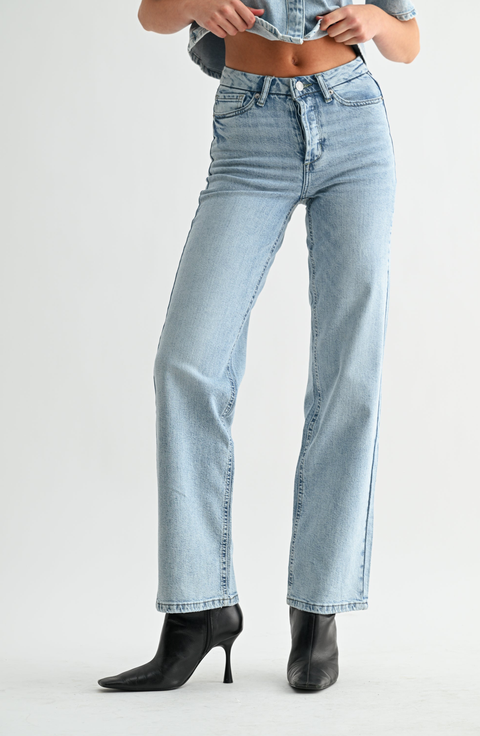 High Rise Hidden Waistband Straight Leg Jeans