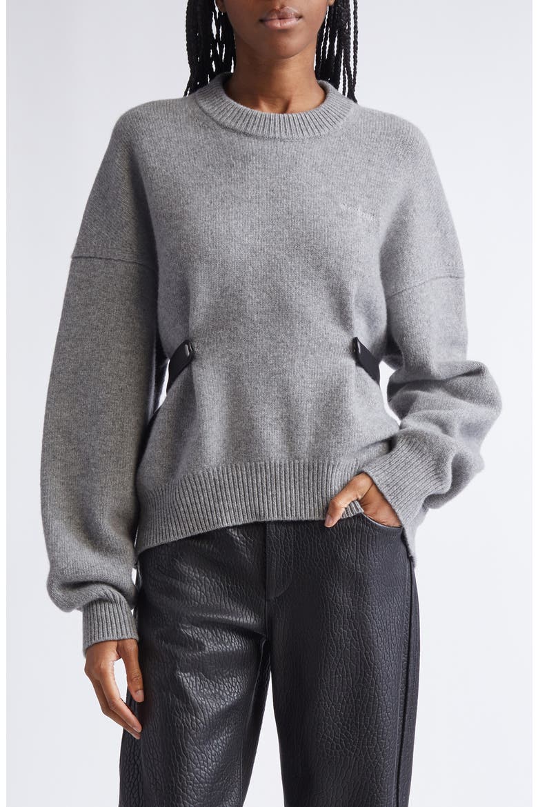 Relaxed Wool Blend Sweater with Detachable Leather Tabs, Main, color, HEATHER GREY