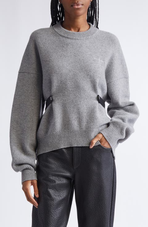 Relaxed Wool Blend Sweater with Detachable Leather Tabs