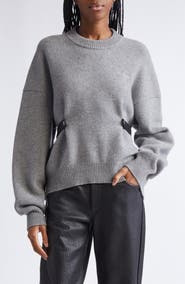 Alexander Wang Relaxed Wool Blend Sweater with Detachable Leather Tabs