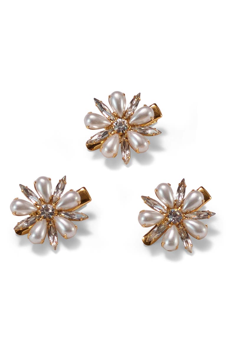 LELET NY Annie 3-Pack Faux Pearl & Crystal Hair Clips, Main, color,