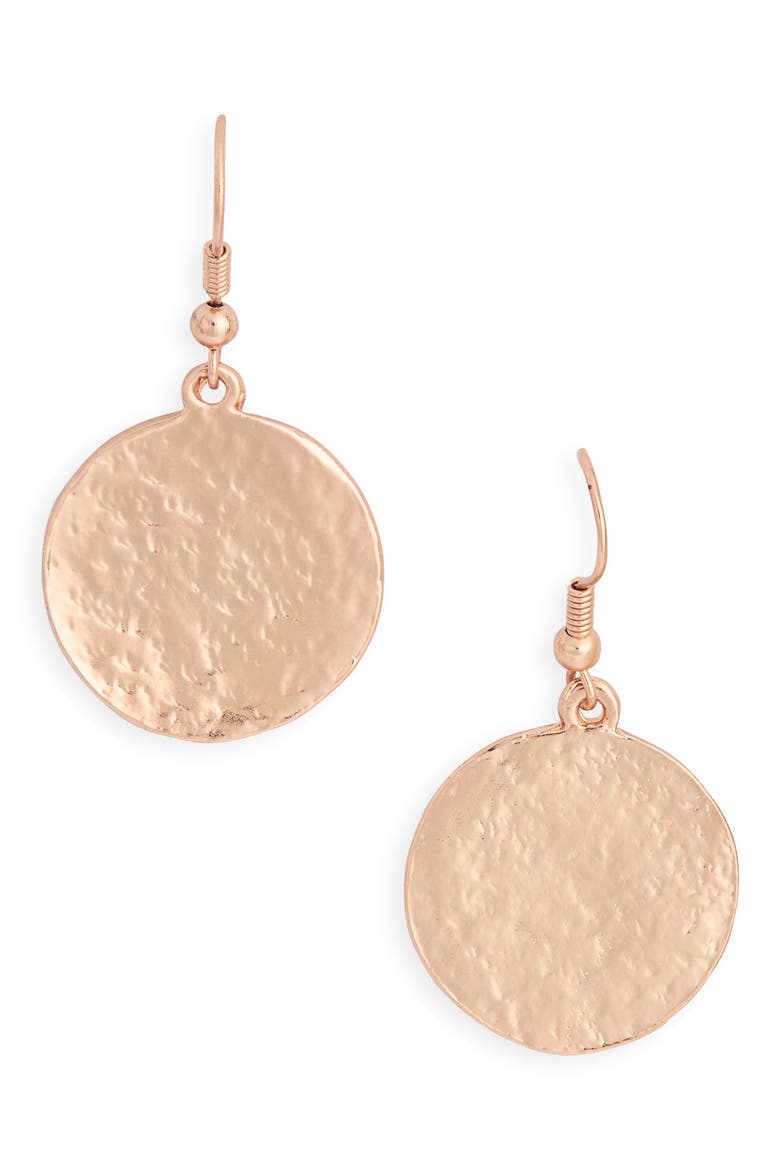Hammered Coin Drop Earrings, Main, color, ROSE GOLD