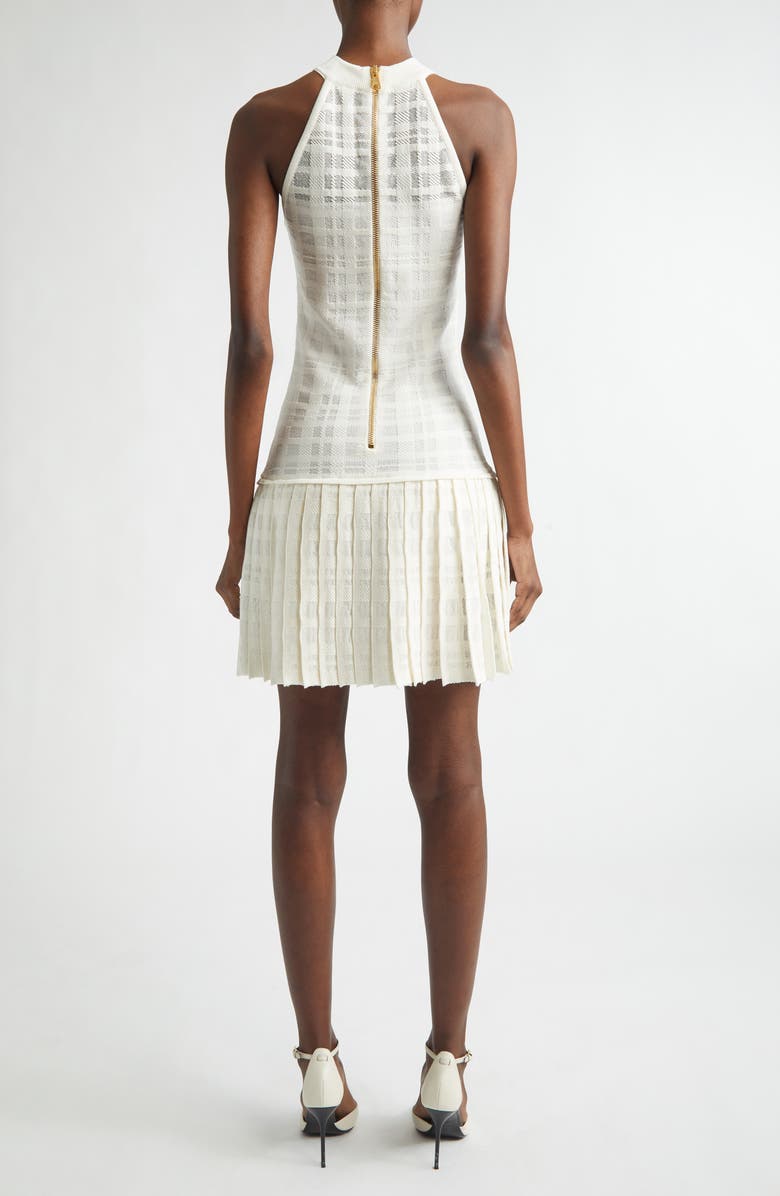 Balmain Tartan Tattoo Pleated Sweater Dress, Alternate, color, Natural