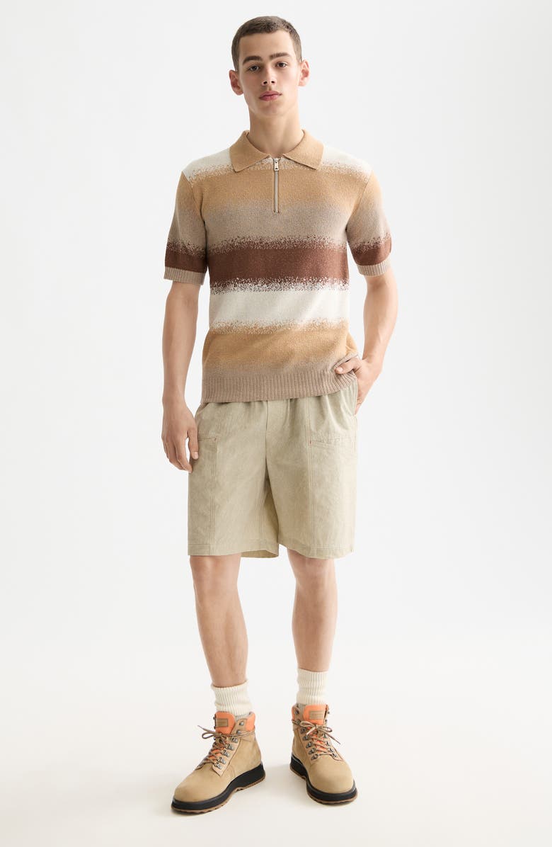 Scotch & Soda Dégradé Stripe Knit Quarter Zip Polo, Alternate, color, Plaza Taupe