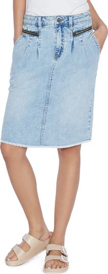 【NONCODE】Andh slash pocket skirt Ruffle Hem Denim Skirt, Slash Pockets High Waist Non-Stretch