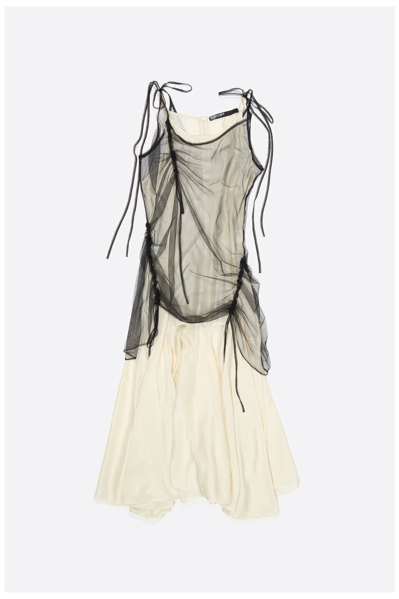 Camisole Dress With Mesh Overlay, Alternate, color, BLACK