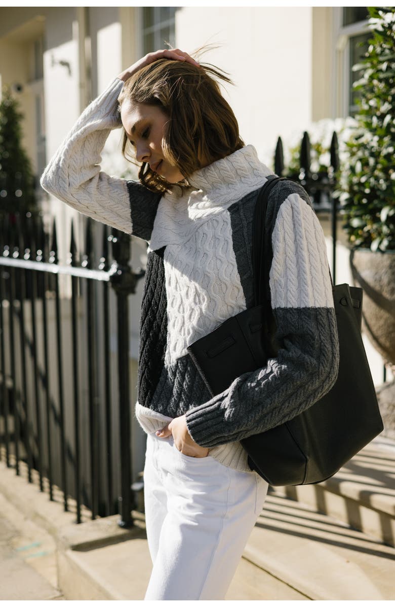 Labeca London Victoria Monochrome Patchwork Cashmere-Blend Sweater, Alternate, color, Grey