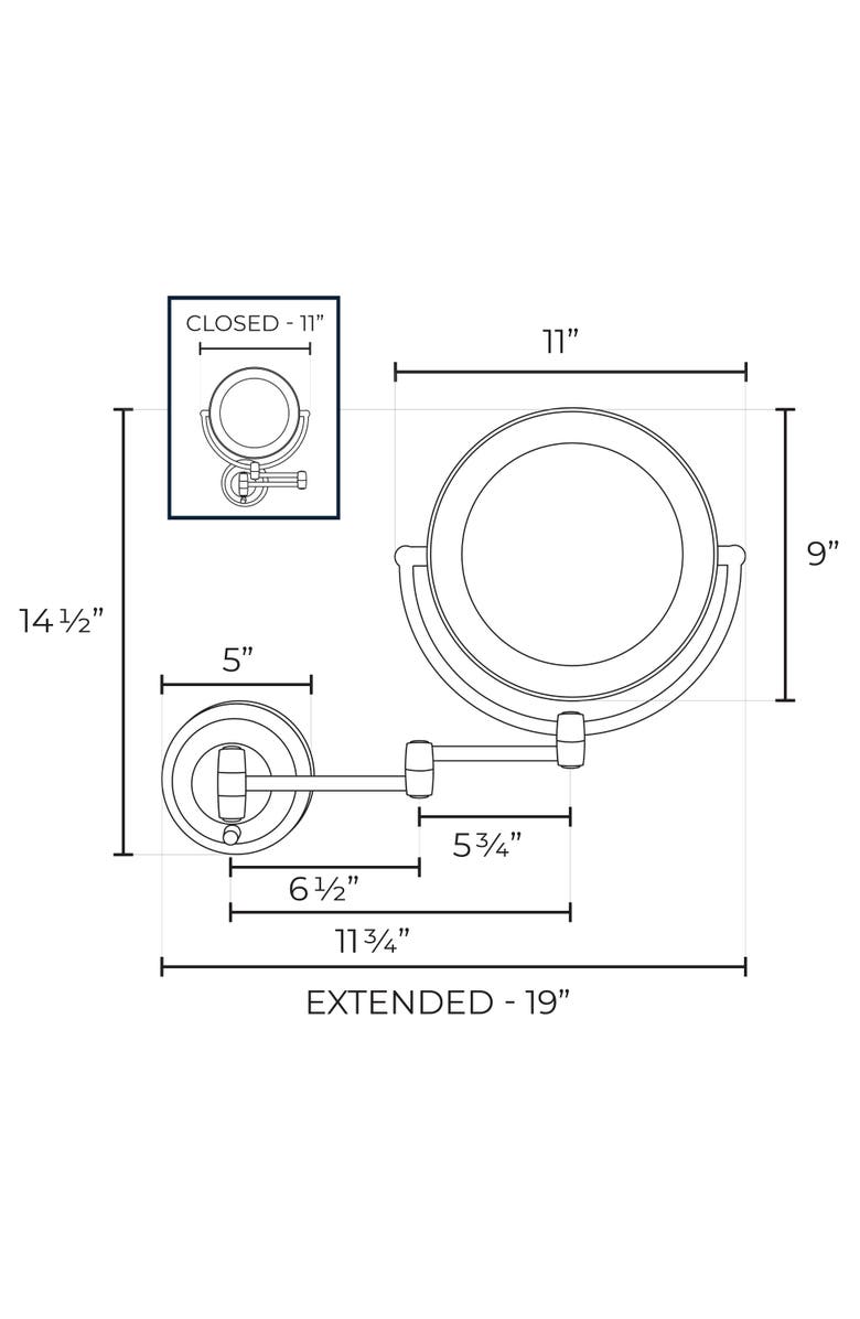 Zadro Lighted Wall Mounted Makeup Mirror with 10X/1X Magnification & Extendable Arm, Alternate, color, Chrome